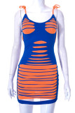 Blue Sexy Solid Patchwork Spaghetti Strap Pencil Skirt Dresses