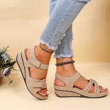 Cream White Casual Daily Hollowed Out Patchwork Solid Color Fish Mouth Comfortable Shoes