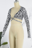 Zebra Sexy Print Bandage V Neck Tops