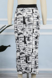Black White Street Print Patchwork High Waist Pencil Full Print Bottoms