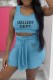 Sky Blue Sportswear Print Letter U Neck Sleeveless Two Pieces