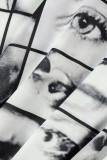 Black White Street Print Patchwork High Waist Pencil Full Print Bottoms