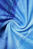 Blue Street Print Bandage Patchwork Asymmetrical Oblique Collar Tops