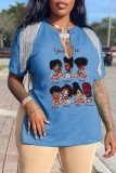 Pink Casual Print Tassel Patchwork V Neck T-Shirts