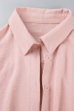 Pink Casual Solid Patchwork Buckle Slit Turndown Collar Short Sleeve Two Pieces