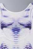 White Sexy Street Print Patchwork O Neck One Step Skirt Dresses