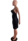 Black Sexy Casual Print Backless Spaghetti Strap Sleeveless Dress Dresses