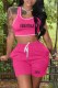 Rose Red Casual Print Letter U Neck Sleeveless Two Pieces