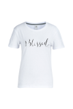 White Casual Print Patchwork Letter O Neck T-Shirts