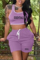 Purple Casual Print Letter U Neck Sleeveless Two Pieces