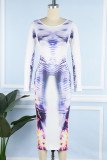 White Sexy Street Print Patchwork O Neck One Step Skirt Dresses