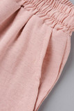 Pink Casual Solid Patchwork Buckle Slit Turndown Collar Short Sleeve Two Pieces