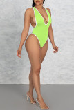Fluorescent Color Sexy Solid Patchwork Swimwears