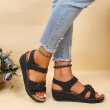 Brown Casual Daily Hollowed Out Patchwork Solid Color Fish Mouth Comfortable Shoes