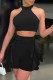 Black Sexy Casual Solid Patchwork O Neck Sleeveless Two Pieces