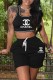 Black Casual Print Letter U Neck Sleeveless Two Pieces