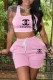 Pink Casual Print Letter U Neck Sleeveless Two Pieces