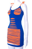 Blue Sexy Solid Patchwork Spaghetti Strap Pencil Skirt Dresses