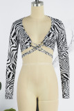 Zebra Sexy Print Bandage V Neck Tops
