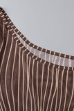 Brown Sexy Striped Print Patchwork Oblique Collar Pencil Skirt Dresses