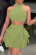 Mustard Green Sexy Casual Solid Patchwork O Neck Sleeveless Two Pieces