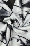 Black White Street Print Patchwork High Waist Pencil Full Print Bottoms