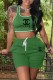 Green Casual Print Letter U Neck Sleeveless Two Pieces