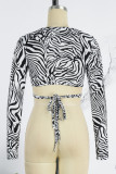 Zebra Sexy Print Bandage V Neck Tops