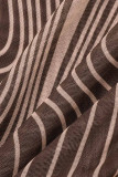 Brown Sexy Striped Print Patchwork Oblique Collar Pencil Skirt Dresses