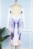 White Sexy Street Print Patchwork O Neck One Step Skirt Dresses