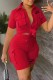 Red Casual Print Letter Turndown Collar Short Sleeve Two Pieces