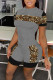 Grey Casual Print Patchwork O Neck Short Sleeve Two Pieces
