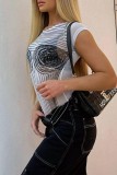 White Sexy Casual Print Basic O Neck Skinny Bodysuits