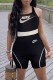 Black Casual Print Patchwork Letter U Neck Rompers
