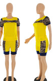 Pink Casual Print Patchwork O Neck Short Sleeve Two Pieces