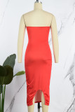 Red Sexy Print Patchwork Strapless Printed Dress Dresses