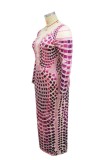 Pink Casual Print Patchwork Hot Drill O Neck Long Sleeve Dresses