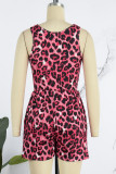 Red Sexy Casual Print Leopard Basic U Neck Sleeveless Two Pieces