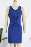 Grey Casual Solid Patchwork Fold V Neck Pencil Skirt Dresses