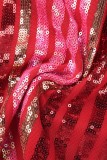 Red Sexy Patchwork Bandage Sequins Backless Halter Sleeveless Dress Dresses