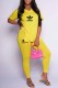 Yellow Casual Print Slit Letter V Neck Short Sleeve Two Pieces