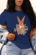 Navy Blue Street Cute Print Patchwork O Neck T-Shirts