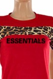 Grey Casual Print Leopard Patchwork Letter O Neck Short Sleeve Two Pieces