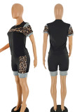 Pink Casual Print Patchwork O Neck Short Sleeve Two Pieces