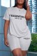 Grey Casual Print Letter O Neck Short Sleeve Two Pieces