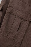 Brown Casual Solid Patchwork High Waist Straight Denim Jeans