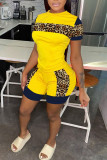 Pink Casual Print Patchwork O Neck Short Sleeve Two Pieces