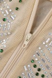 Green Sexy Patchwork Hot Drill Half A Turtleneck Long Sleeve Dresses