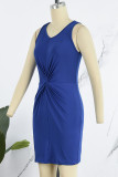 Grey Casual Solid Patchwork Fold V Neck Pencil Skirt Dresses