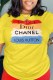 Yellow Casual Print Letter O Neck T-Shirts